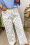 Polka Dot Print Scalloped Patch Pocket Cotton Shift Pants