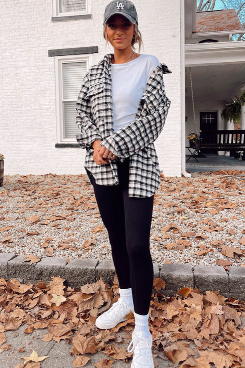Casual Plaid Print Button Front Tunic Shacket