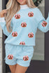 Striped Sequined Pumpkin Baggy Pullover Shorts Two Piece Set