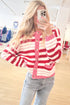 Striped V Neck Long Sleeve Regular Fit Cardigan