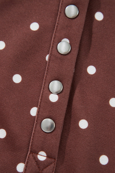 Polka Dot Metal Button Collared Pullover Sweatshirt