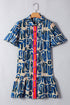 Abstract Print Bubble Sleeve Button up Mini Dress