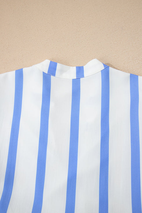 Southern Belle Striped Ricrac Trim Puff Sleeve Midi Dress