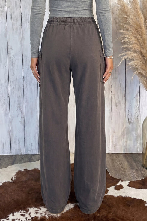Cotton Elastic Waist Drawstring Tie Cargo Pants