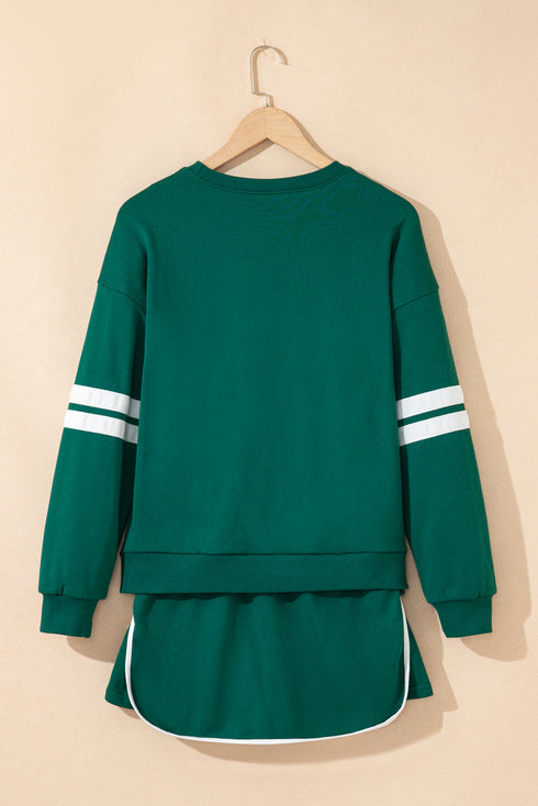 Varsity Stripe Contrast Trim Pullover Skort Two Piece Dress