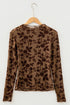 Floral Mesh Long Sleeve Round Neck Sheath Top