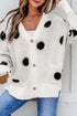Polka Dot Button Front Oversized V Neck Cardigan