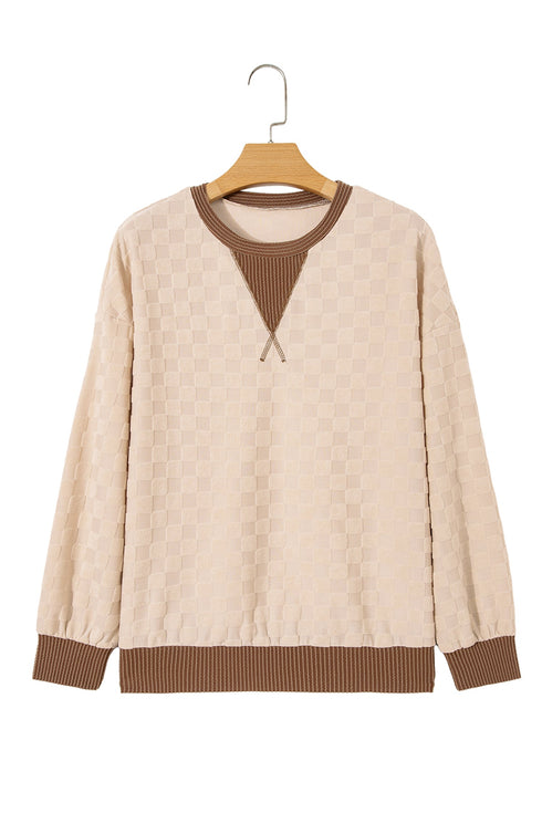 Plush Checkered Twisted Rib Long Sleeve Top