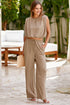 Solid Keyhole Puffy Tank Drawstring Loose Pant Set