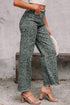 Western Style Leopard Print Frayed Edge Wide Leg Jeans