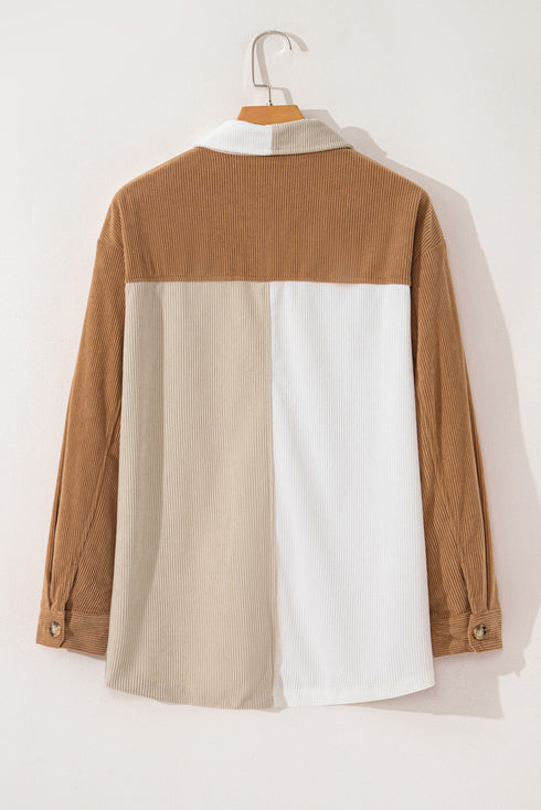 Casual Loose Fit Paneled Corduroy Shirt Jacket