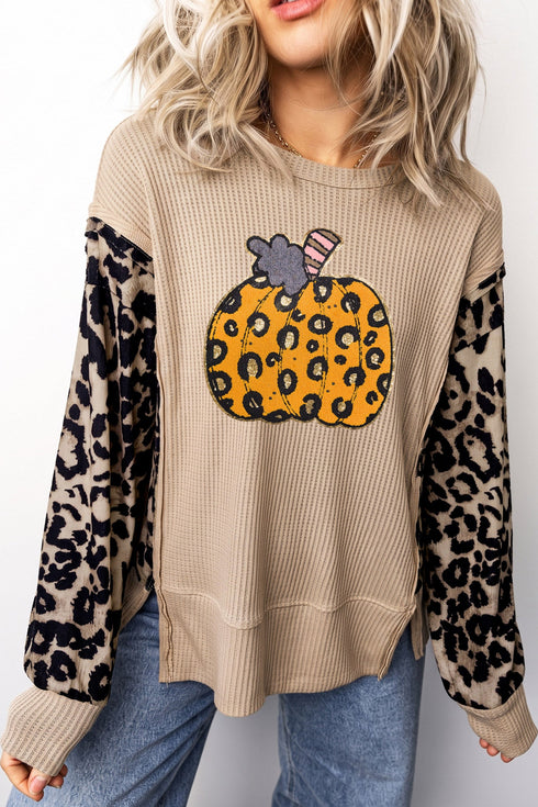Pumpkin Graphic Leopard Long Sleeve Western Pullover Tee