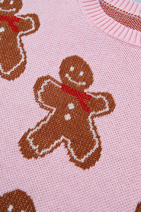 Gingerbread Pattern Round Neck Long Sleeve Shift Sweater