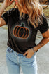 Rhinestone Pumpkin Graphic Print Short Sleeve Tee
