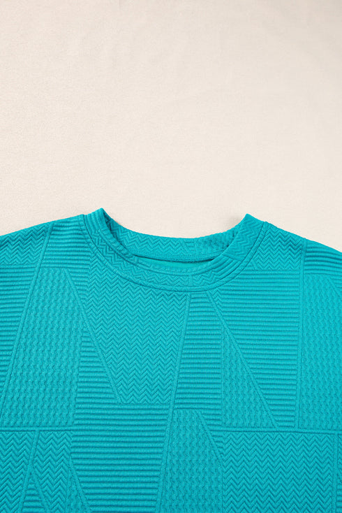 Textured Ruffle Sleeve Split Top Drawstring Short Set