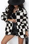 Checkered Collared Buttoned Side Pocket Fleece Jacket