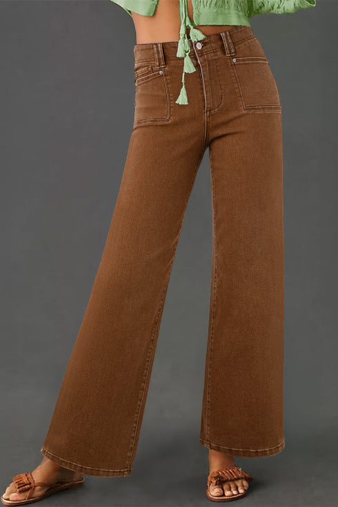 Cotton Polyester Denim Pocket Straight Leg Jeans