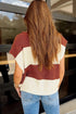 Striped V Neck Loose Knit Short Sleeve Sweater