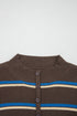 Striped Ribbed Knit Cuff Henley Button Sweater