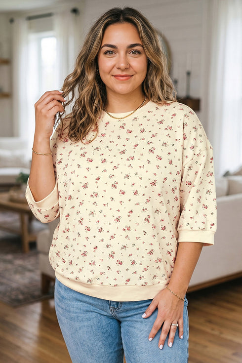 Polyester Elastane Floral Print Cuffs Hem Blouse