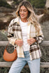 Button Front Patchwork Side Pocket Plaid Shacket