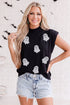 Glitter Ghost Print High Neck Graphic Tank Top