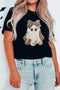 Checkered Leopard Ghost Print Round Neck Tee