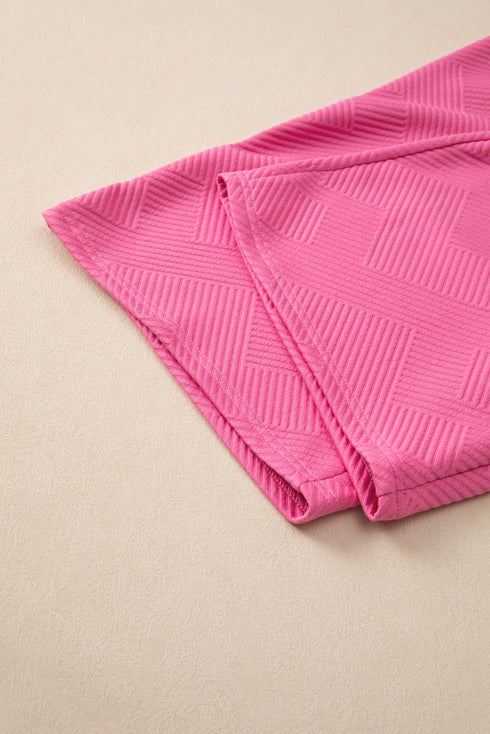 Solid Textured Collared V Neck Wide Leg Pant Sets