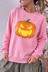 Embroidered Pumpkin Face Long Sleeve Round Neck Sweatshirt