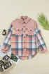 Textured Corduroy Patchwork Chest Pocket Plaid Shacket