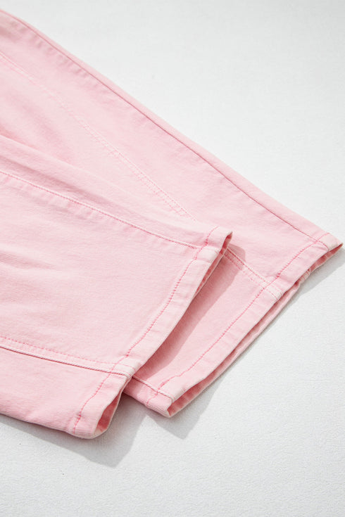 Cotton Denim Grommet Knot Waist Barrel Jeans