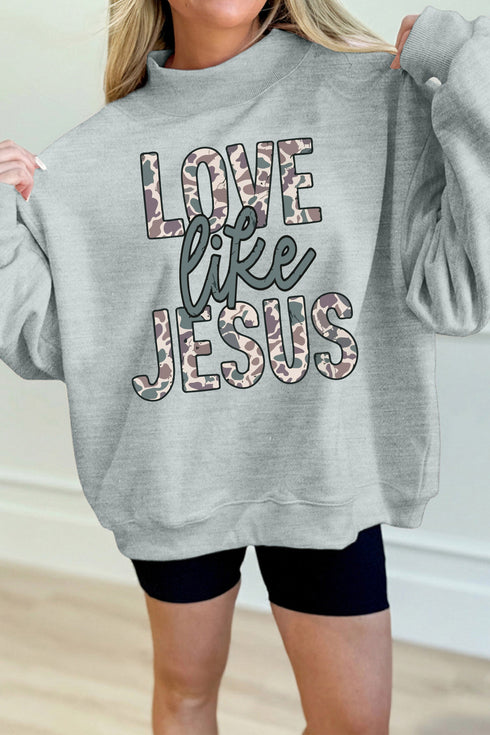 Camouflage Letter Print Faith Inspired Mock Neck Sweatshirt