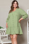 Textured Ruffled Button V Neck A Line Plus Size Dress