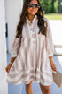 Striped Button Up Three Quarter Sleeve Short Shift Mini Dress