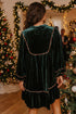 Leopard Trim Velvet Long Sleeve Shift Mini Dress