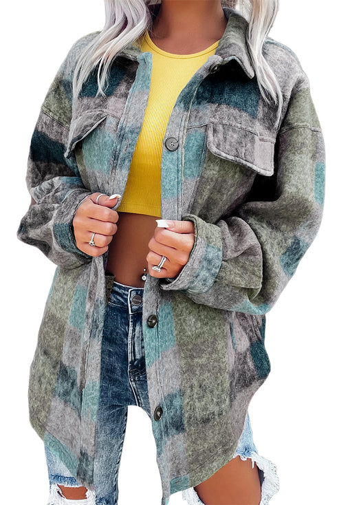 Oversized Brushed Plaid Pocketed Western Style Shacket