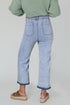Acid Wash Contrast Edge Pocketed Wide Leg Cropped Jeans