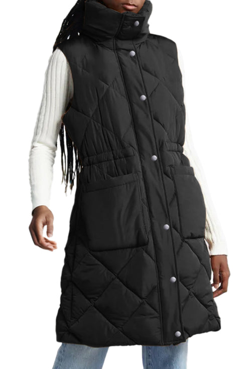 Casual Quilted Longline Stand Collar Puffer Vest