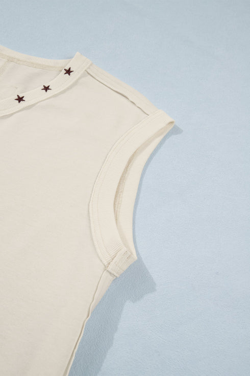 Horseshoe Embroidered Star Trim V Neck Tank