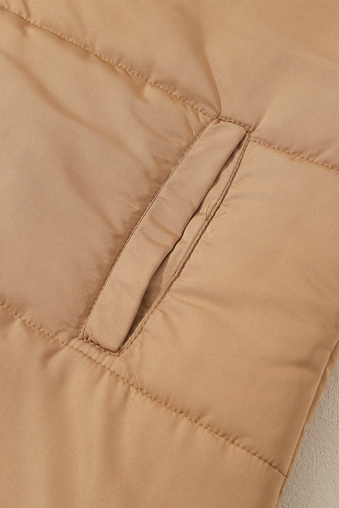 Oversized Stand Collar Zip Front Quilted Vest