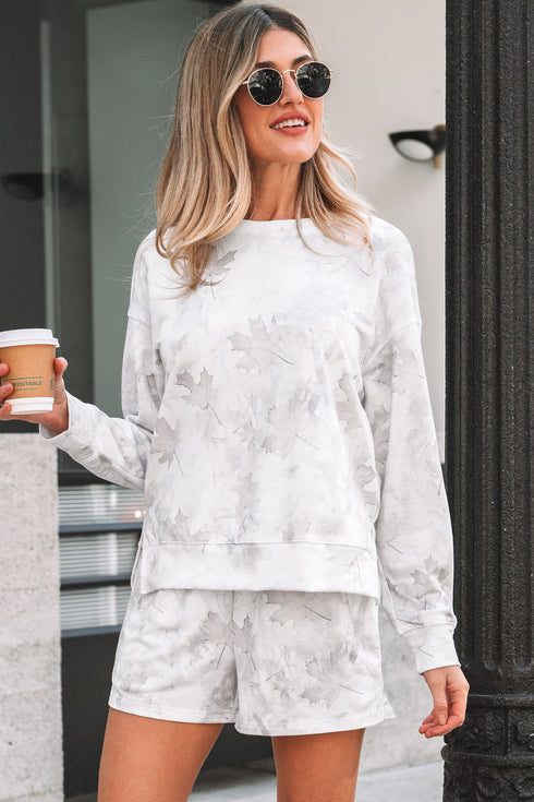 Abstract Camo Print Pullover Top And Casual Short Set