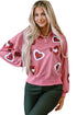 Sequin Heart Applique Snap Button Collared Pullover Sweatshirt