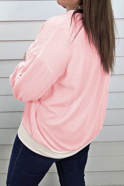 Ribbed Knit Long Sleeve Round Neck Top