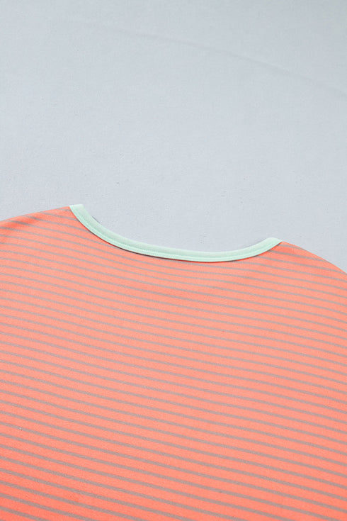 Striped Pattern Raw Seam Long Sleeve Top