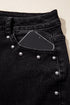 Cotton Denim Studded Straight Leg Loose Jeans