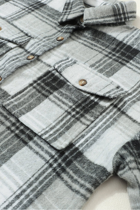 Casual Plaid Print Flap Pocket Button Down Shacket