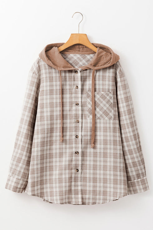Southern Belle Checkered Plaid Loose Fit Hooded Shacket
