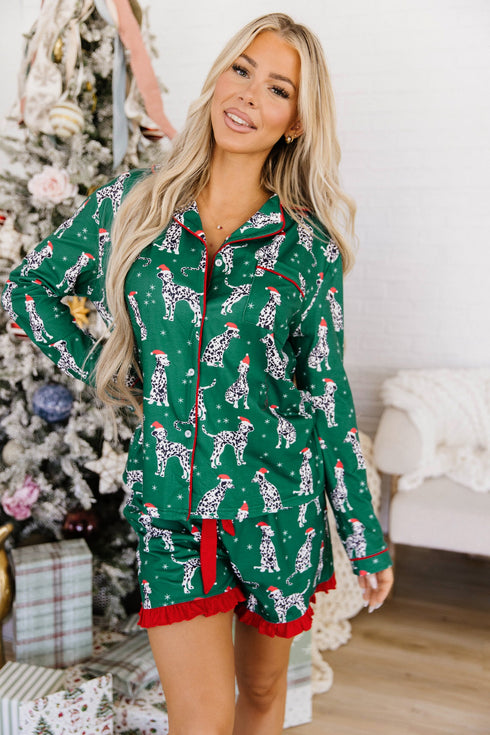 Dog Print Long Sleeve Two Piece Shift Lounge Set
