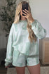 Floral Print Patchwork Drop Shoulder Baggy Pullover Drawstring Short Set