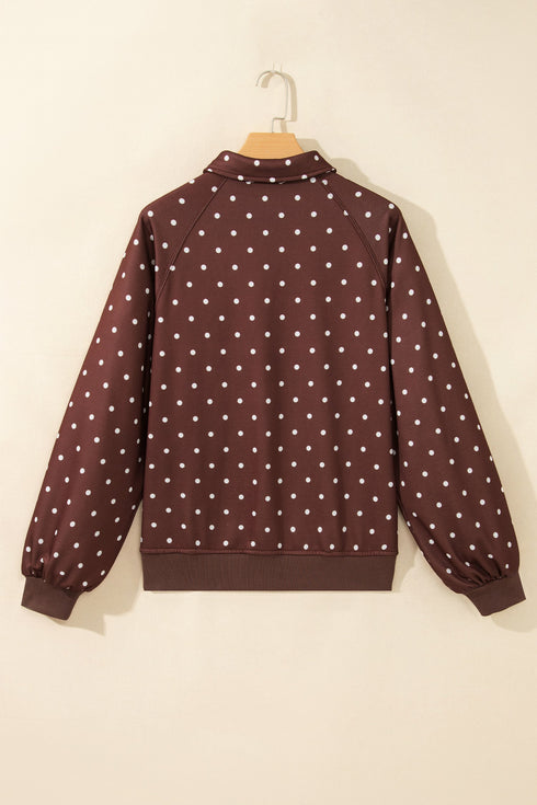 Polka Dot Print Collar Pullover Metal Button Sweatshirt